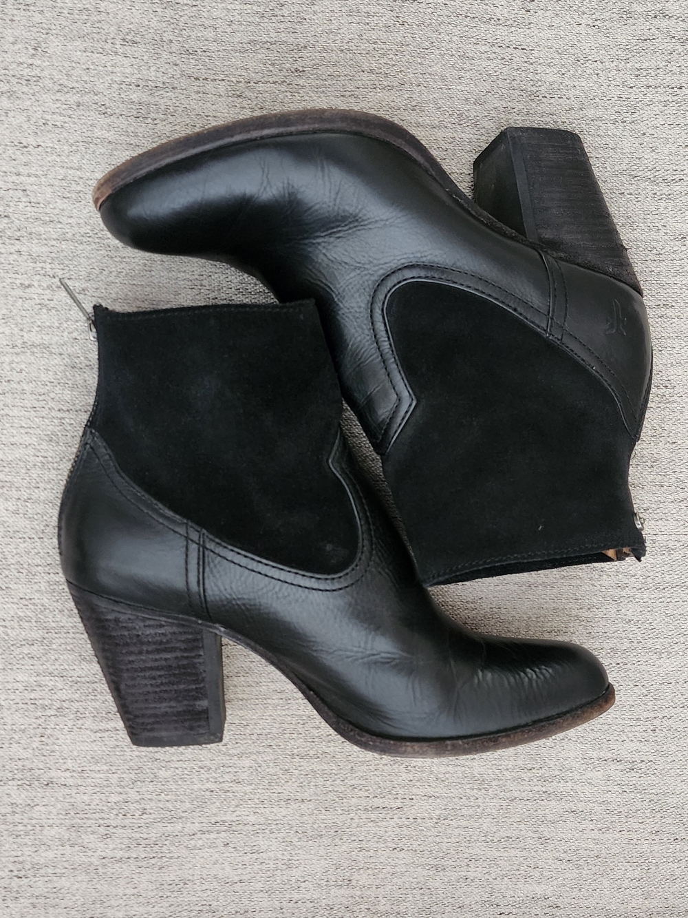 Frye Black Leather and Suede Ankle Booties - Picture 8 of 13